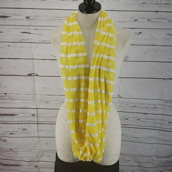 Yellow Striped infinity scarf bright‎ light weight white - Picture 3 of 4